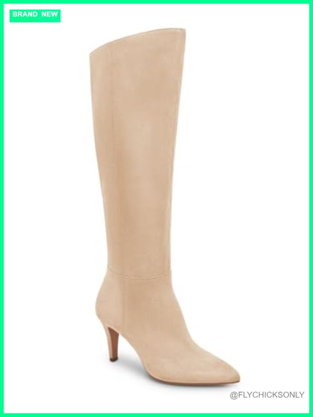 Wide Calf Knee High Boots Stiletto Heel Pointed Toe Faux Suede Side Zip